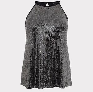 Torrid Black & silver sequin halter top size 1